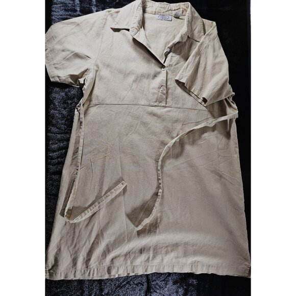 Caran New York Linen Knee Length Short Sleeve Dress - Khaki - SZ 2X - Picture 5 of 9